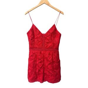 NICHOLAS The Label Red Lace Strap Mini Romper Womens Size 8 Romantic Feminine